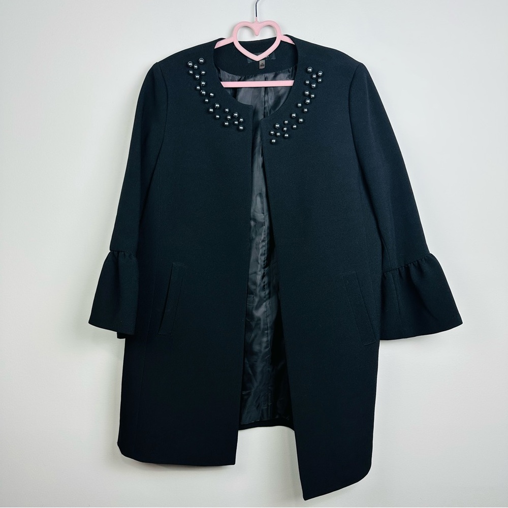 Nine West Black Women's Blazer with Beaded Collar Size 14 - Picture 2 of 10